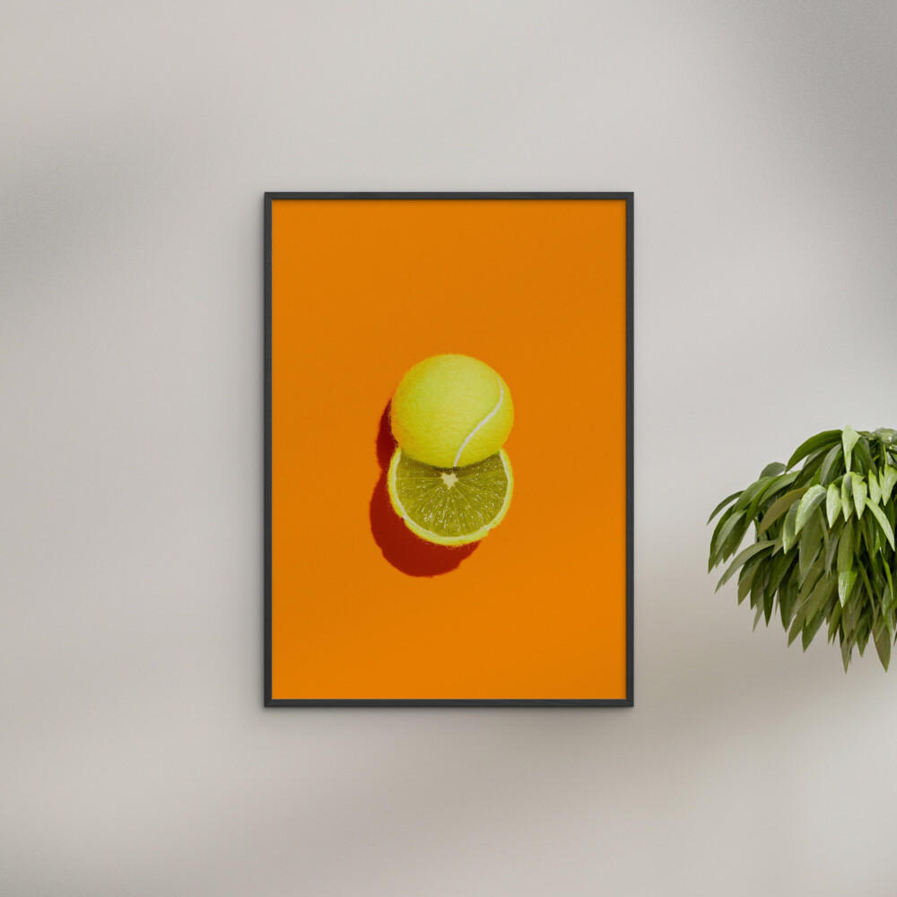 POSTER mit Rahmen Supermercat - Slice of lime - Schwarz/Orange, Holz/Papier (70/100cm) - Poster&Frame