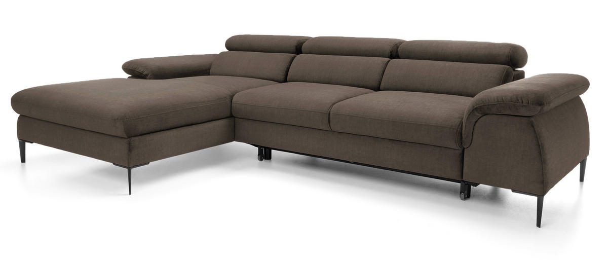 ECKSOFA L-Form 290 cm Amaro M mit Schlaffunktion, Links, Braun - Braun, Holz (288/182cm) - Emporius