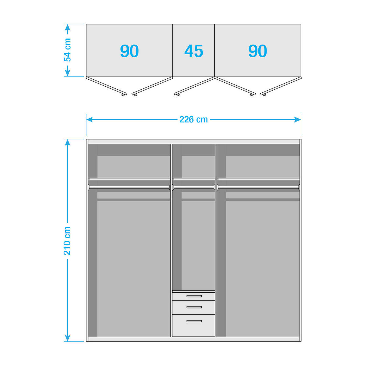 DREHTÜRENSCHRANK - Weiß Hochglanz/Weiß, Holzwerkstoff (226/210/54cm) - home24