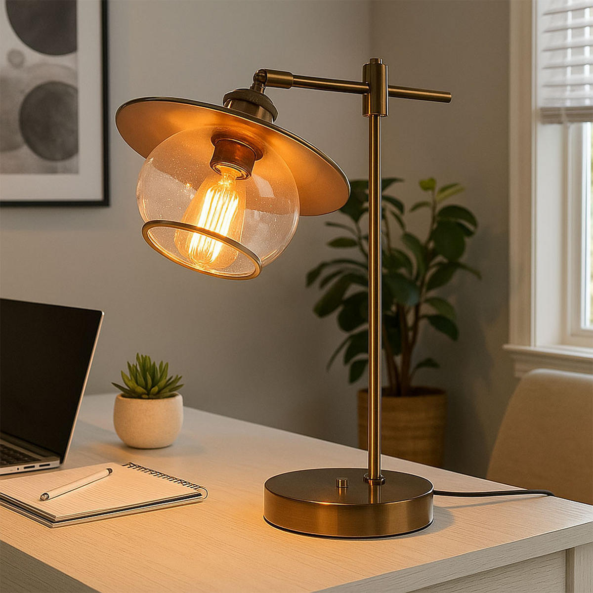 LED TISCHLEUCHTE Metall Bronze - Bronzefarben, Glas (37/22/42cm) - Globo Lighting