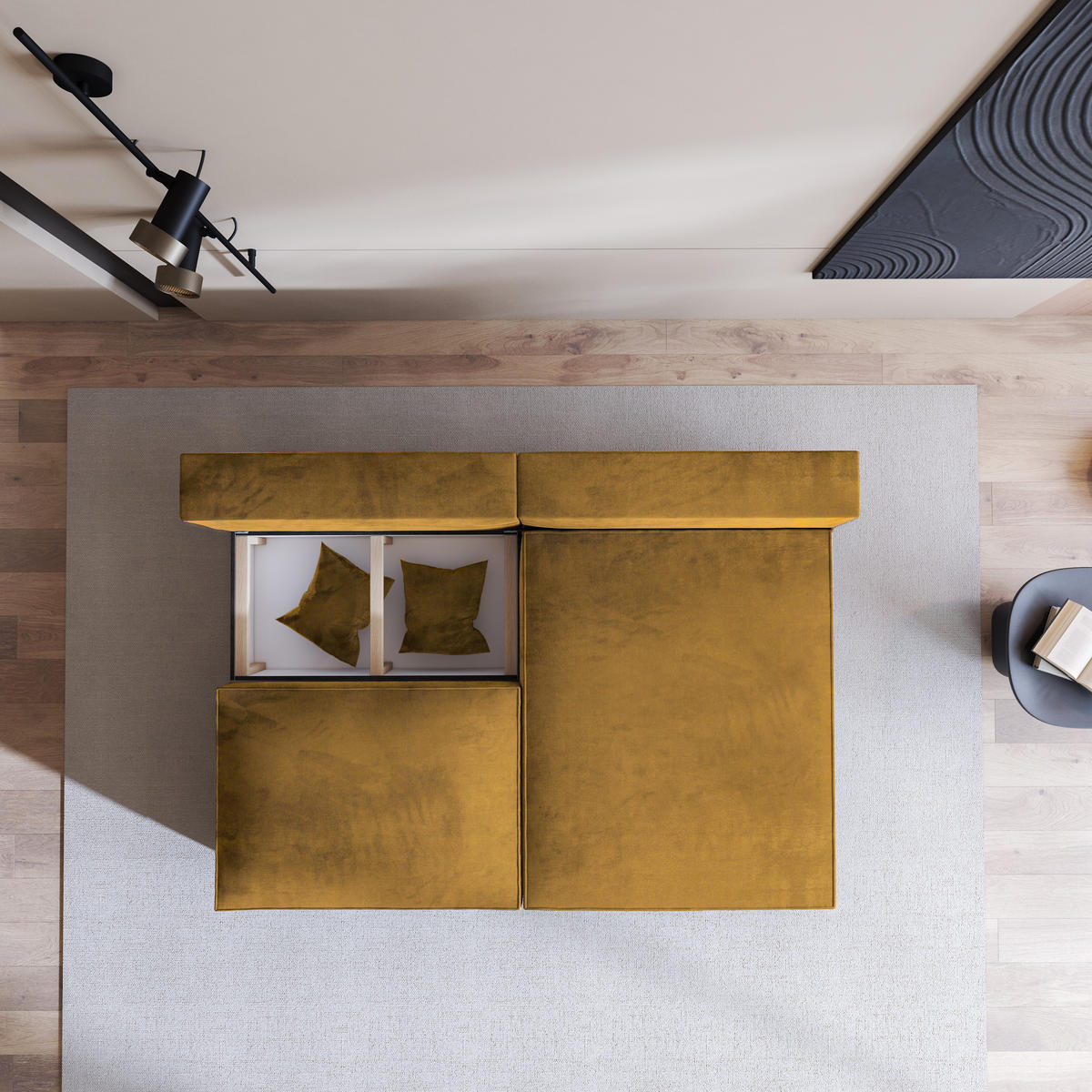 ECKSOFA FIORO M Gelb Velours-Stoff mit Schlaffunktion - Gelb, Holz (204/148cm) - MASSENO