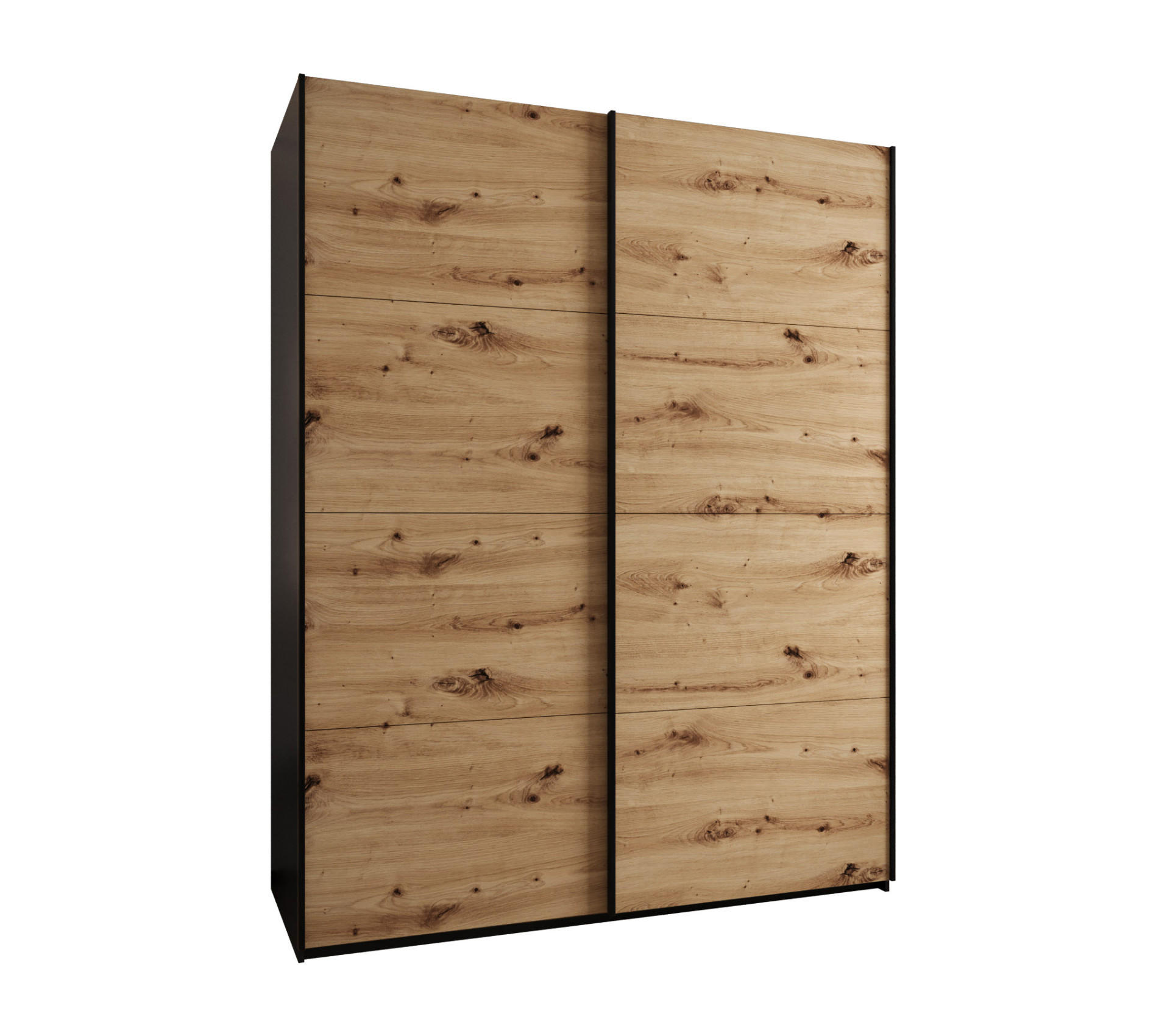 Abiks Möbel Schwebetürenschrank Schwarz, Eiche Artisan, Schwarz 200x245x64 cm