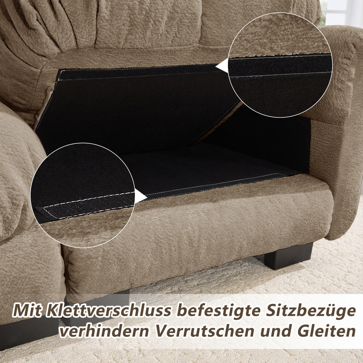 SOFA 330/86/90 cm in Braun aus Chenille mit Steppnähten und Stecksystem - Braun, Textil (86/90/330cm) - Flora Grace