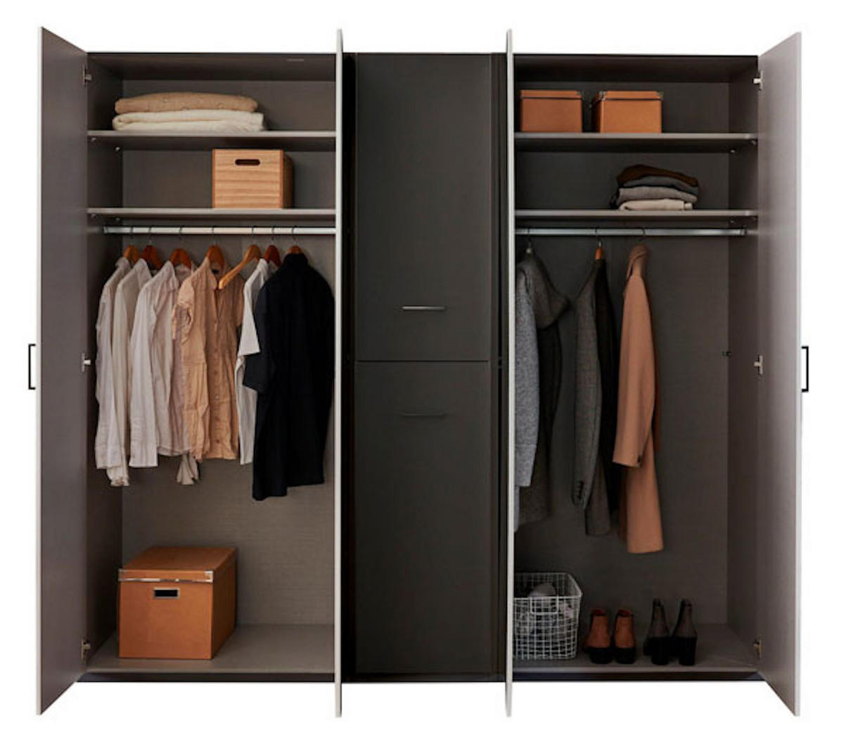 KLEIDERSCHRANK Lima weiß / graphit 225 / 58 / 208cm - Graphitfarben/Weiß, Holz/Holzwerkstoff (225/208/58cm) - Wimex