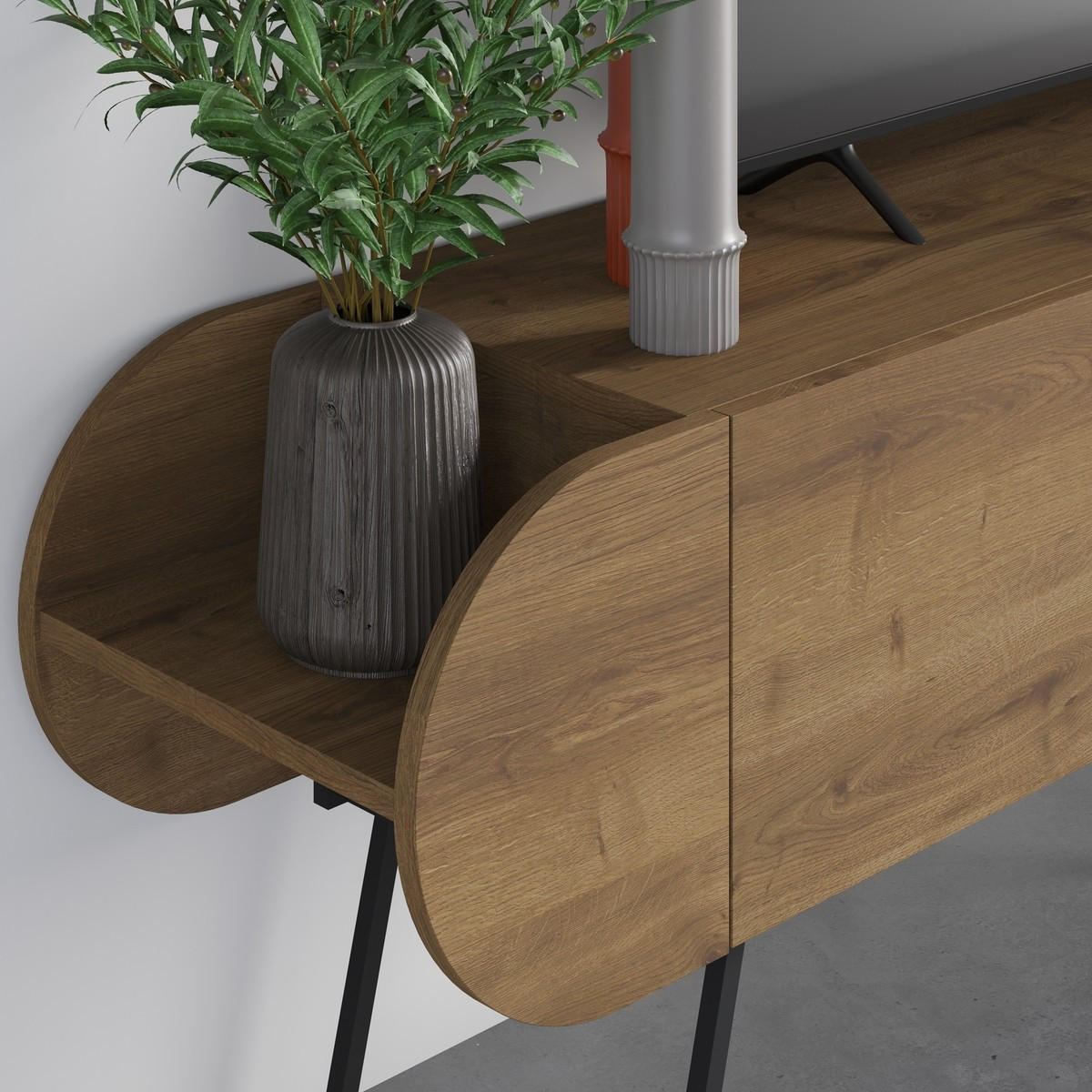 TV-MÖBEL 2 Türen mit Metallfüßen B194,5 cm - SALUSO - Nussbaumfarben, Holzwerkstoff (37.6/57.7/16cm) - Calicosy