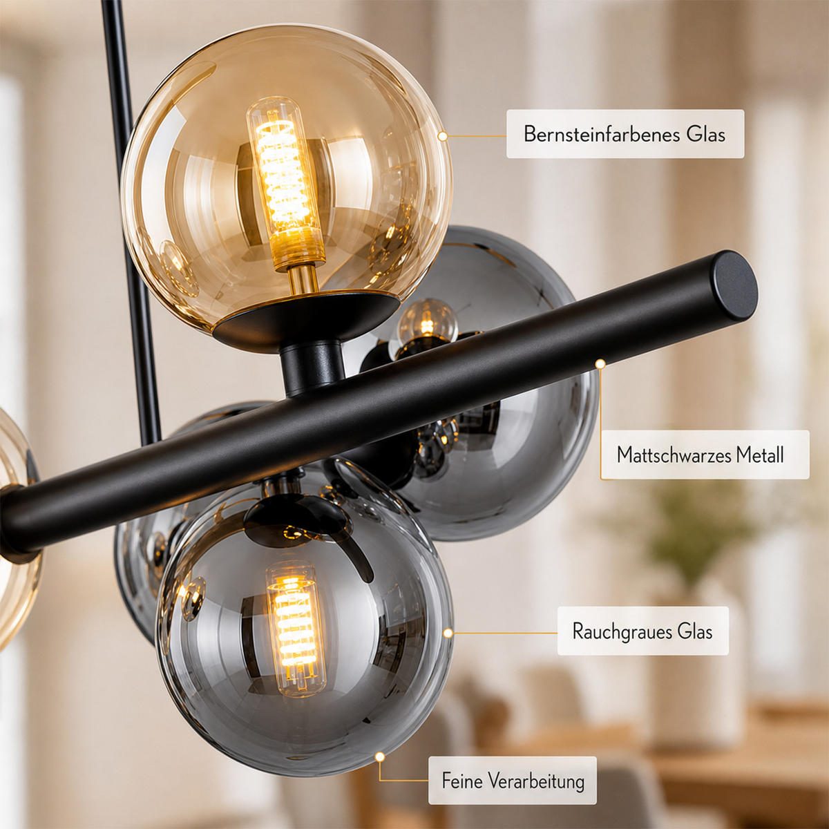 PENDELLEUCHTE Havlis 85/15/150 cm - Schwarz, Glas/Metall (85/15/150cm) - ZMH
