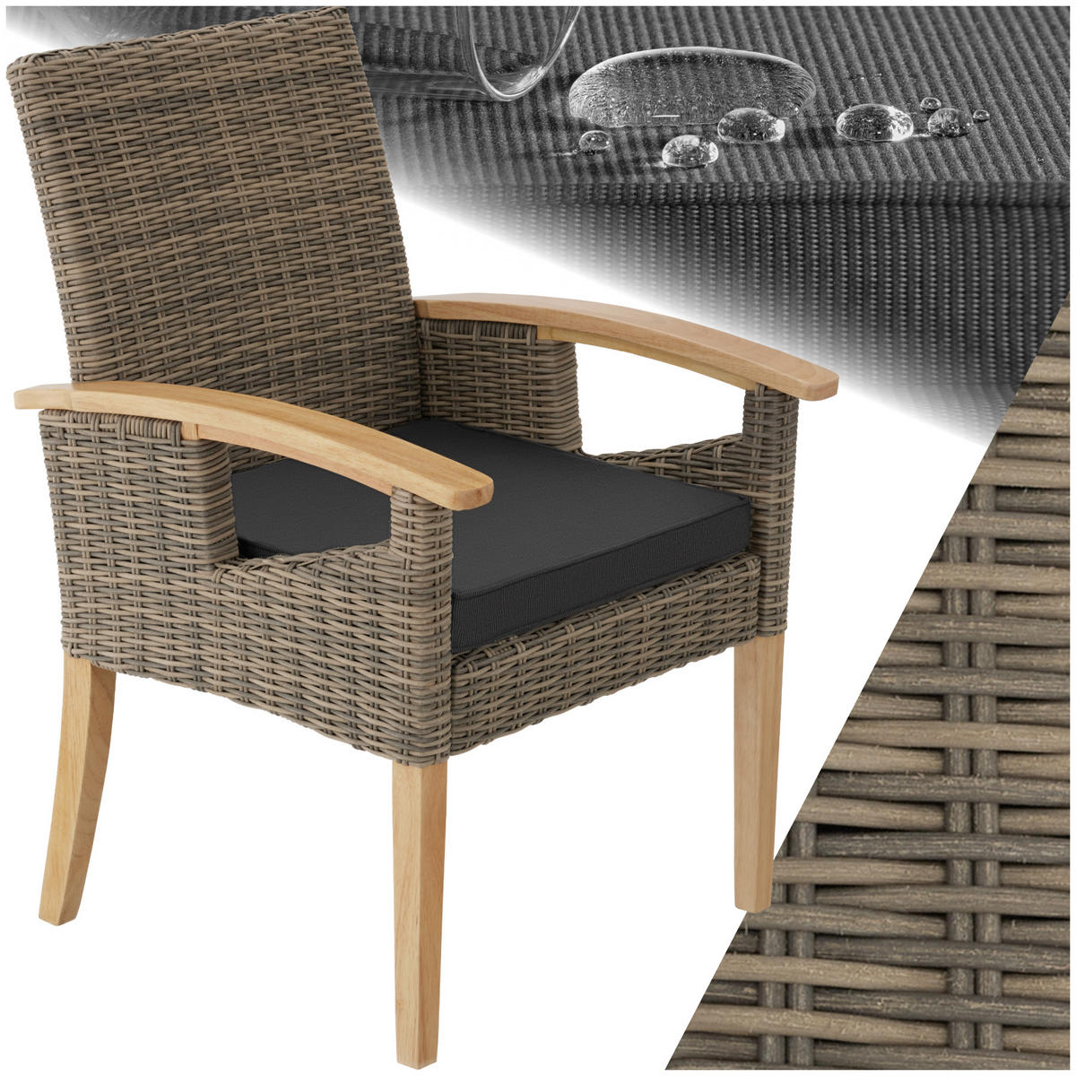 RATTAN STUHL Rosarno,inklusive Sitzpolster, 62,5 x 71,5 x 94 cm,natur - Naturfarben, Kunststoff (62.5/94/71.5cm) - tectake