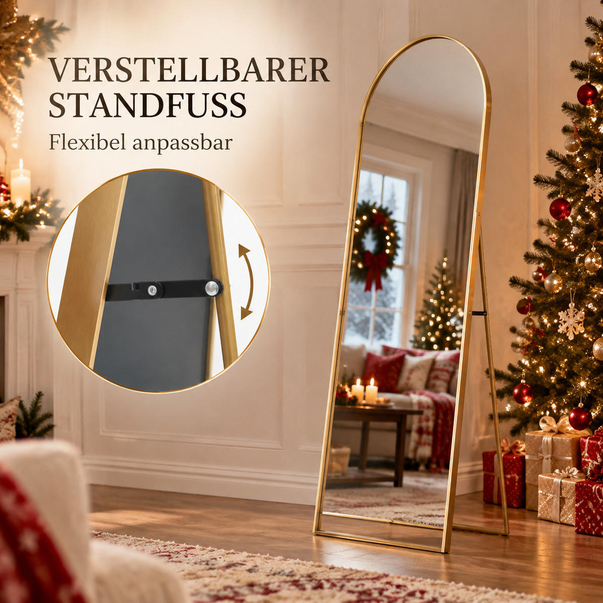 STANDSPIEGEL Bogen 162/53 cm Goldfarben, Ganzkörperspiegel mit Ständer, Metallrahmen - Goldfarben, Metall (53/162/5cm) - Joyfair