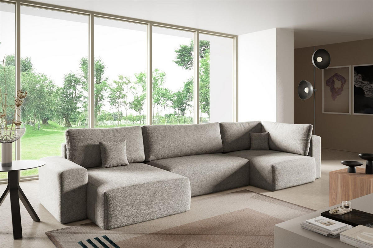 WOHNLANDSCHAFT Arona Xl - Beige, Holzwerkstoff/Textil (148/70/397cm) - Fun Möbel