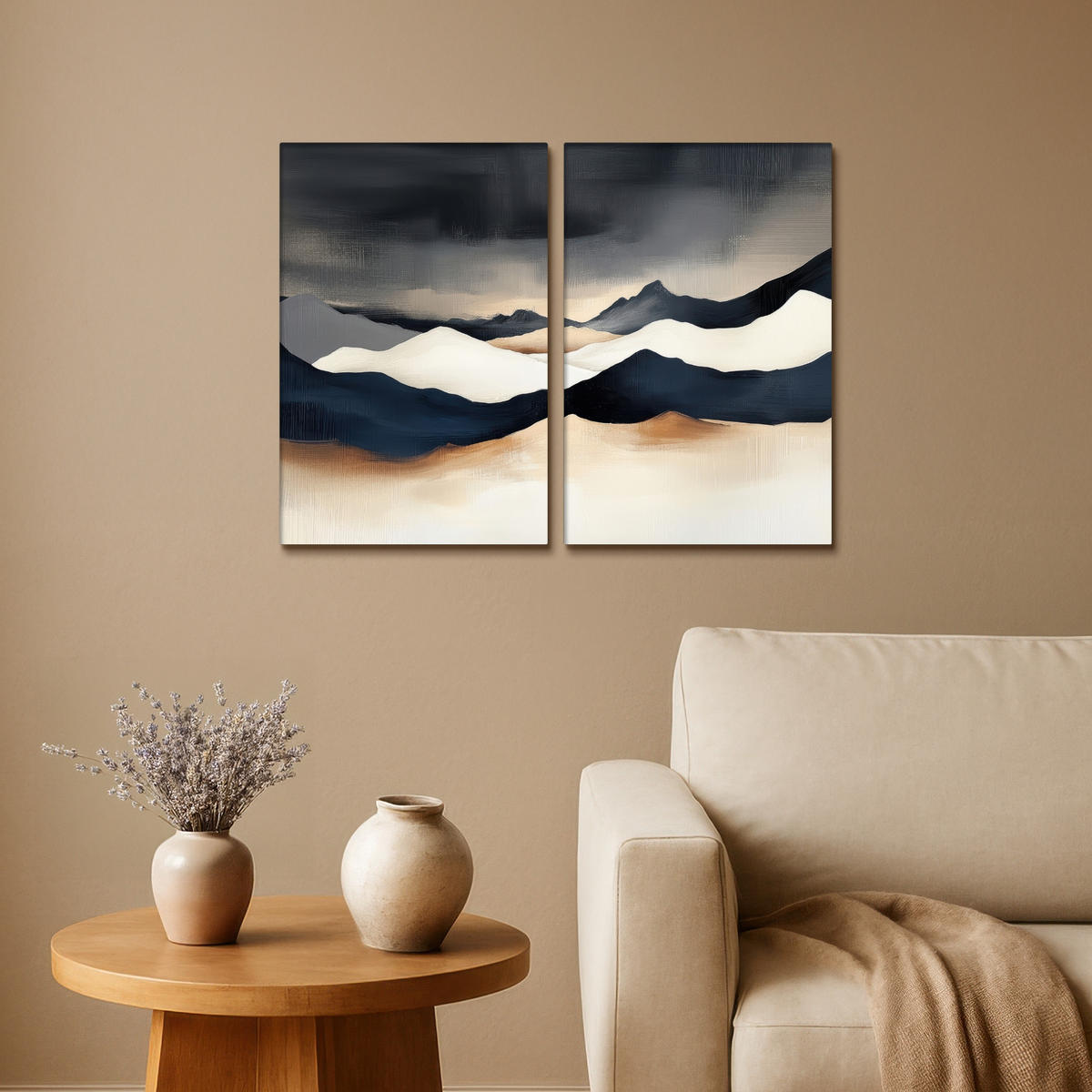 LEINWANDBILD 2er Set Landschaft - Abstrakt - Modern 80x60 cm - Dunkelblau, Textil (80/60cm) - MuchoWow