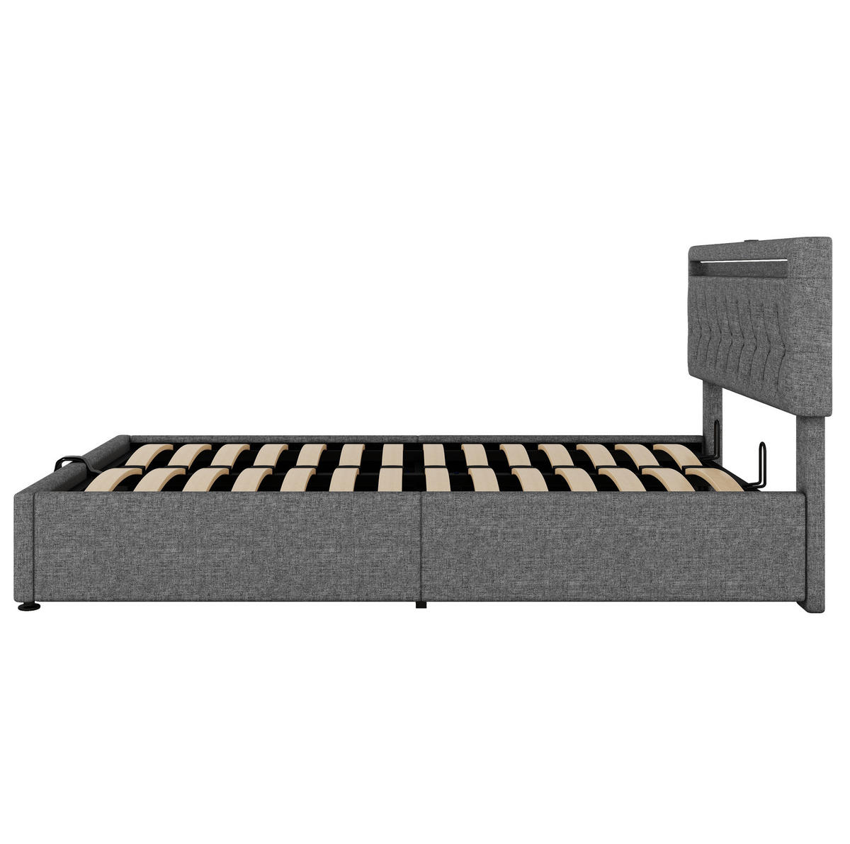 POLSTERBETT mit Stauraum, LED und USB 140x200 cm Leinen Grau - Grau, Metall (140/200cm) - Meubliv