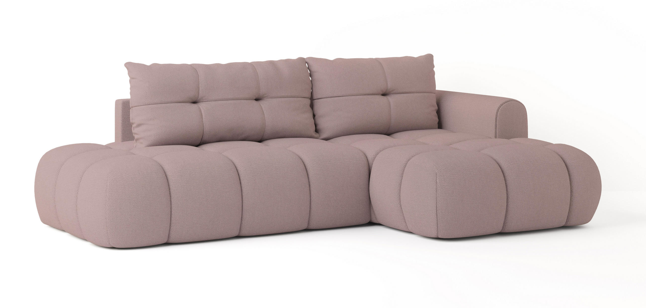 ECKSOFA FLUMA R-S Rosa Geflochtener Stoff mit Schlaffunktion - Rosa, Holz (274/165cm) - MASSENO