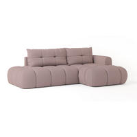 ECKSOFA FLUMA R-S Rosa Geflochtener Stoff mit Schlaffunktion - Rosa, Holz (274/165cm) - MASSENO