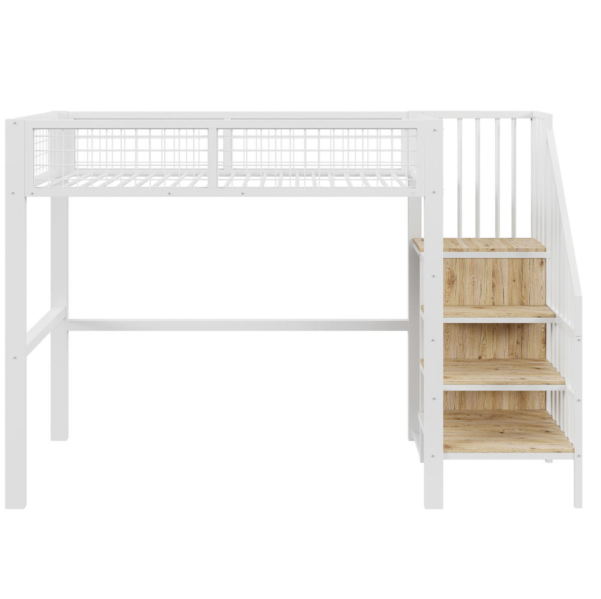HOCHBETT Metall 90/200 cm mit Sicherheitsleiter, Kleiderschrank und Stauraum, Weiß - Weiß, Metall (90/200cm) - Redom