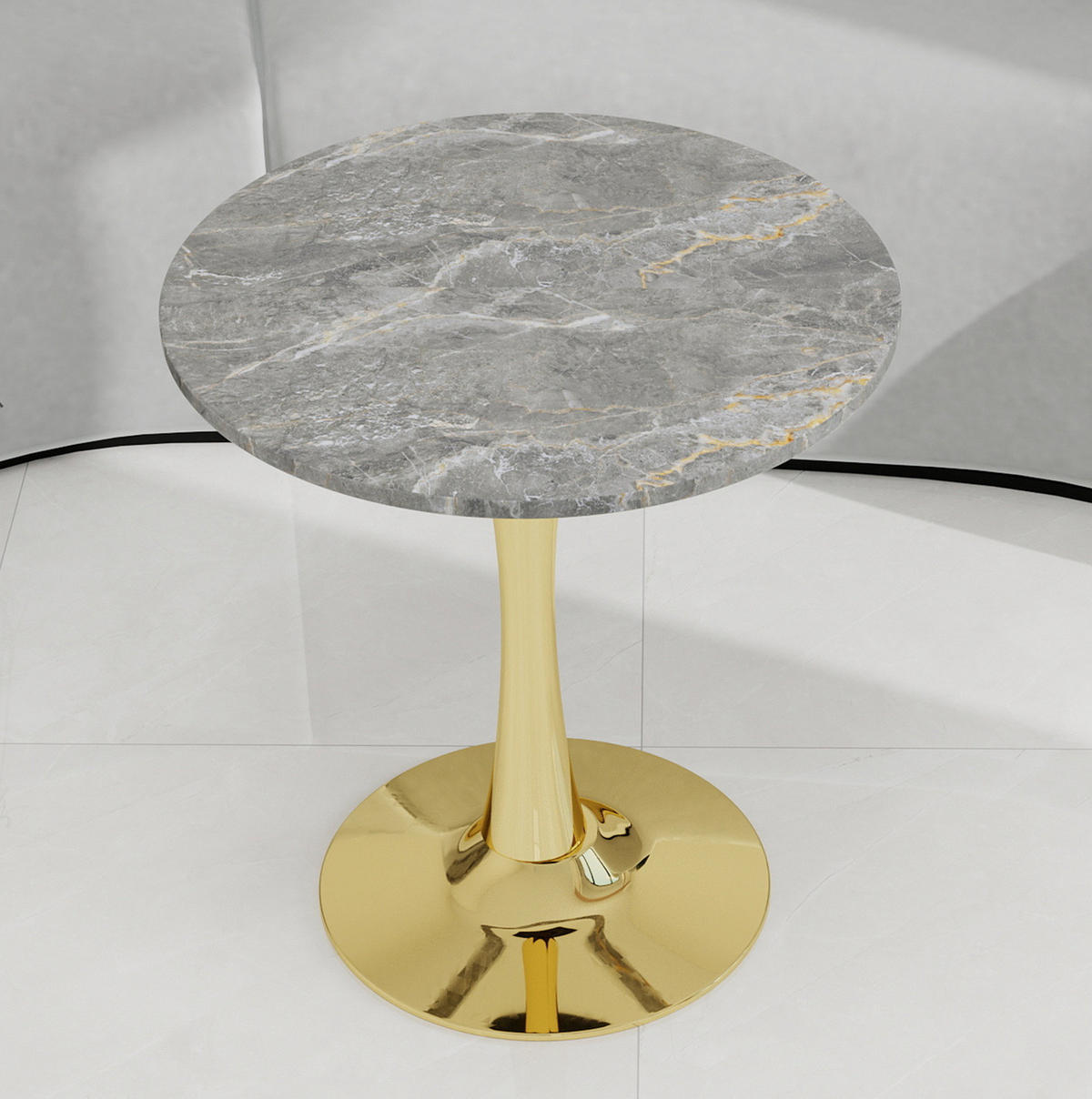 KONFERENČNÍ stolek z umělého mramoru, Ø 70 cm zlatá - zlatá, kámen (70/70/72cm) - BEAOK