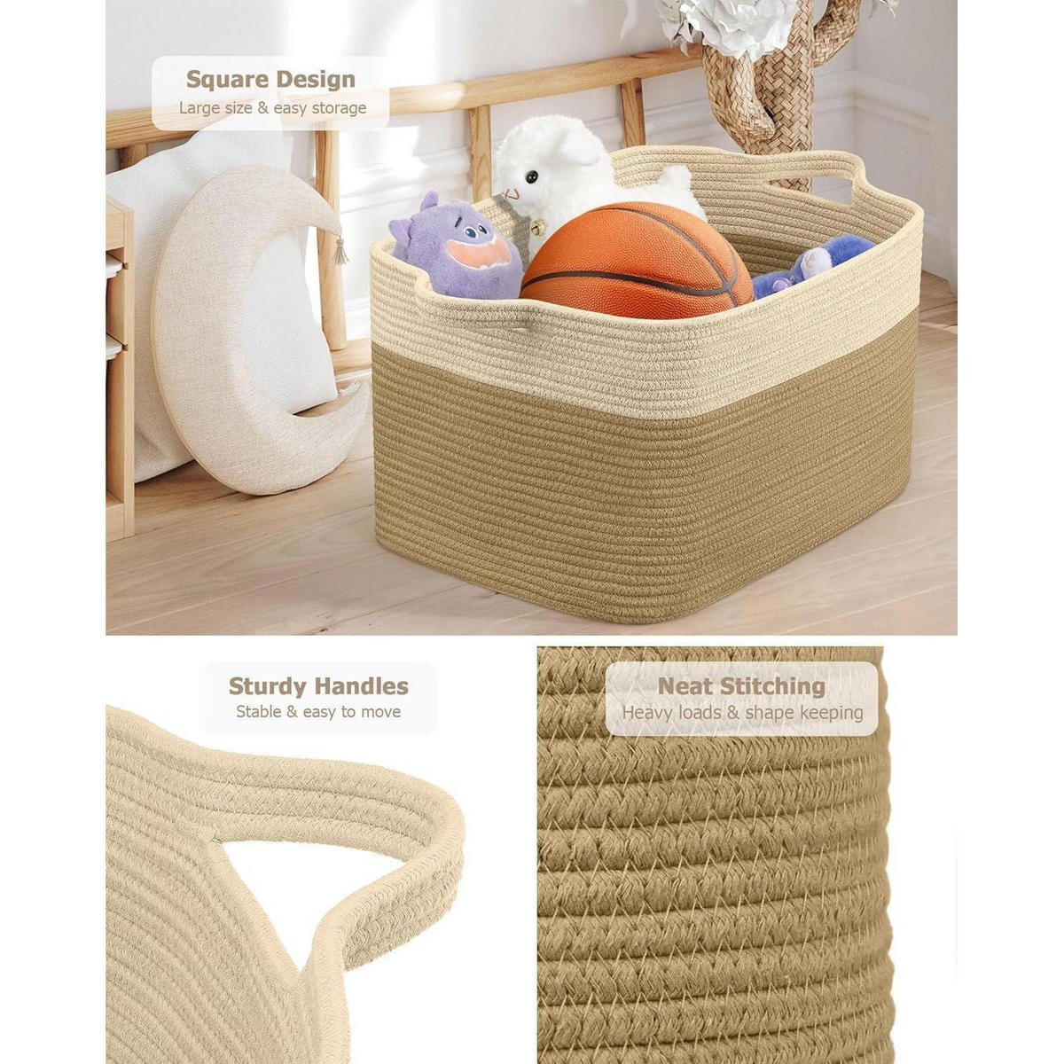 WÄSCHEKORB 2-teiliges Set Baumwolle 63L Jute & Weiß - Multicolor, Naturmaterialien (55/38/30cm)