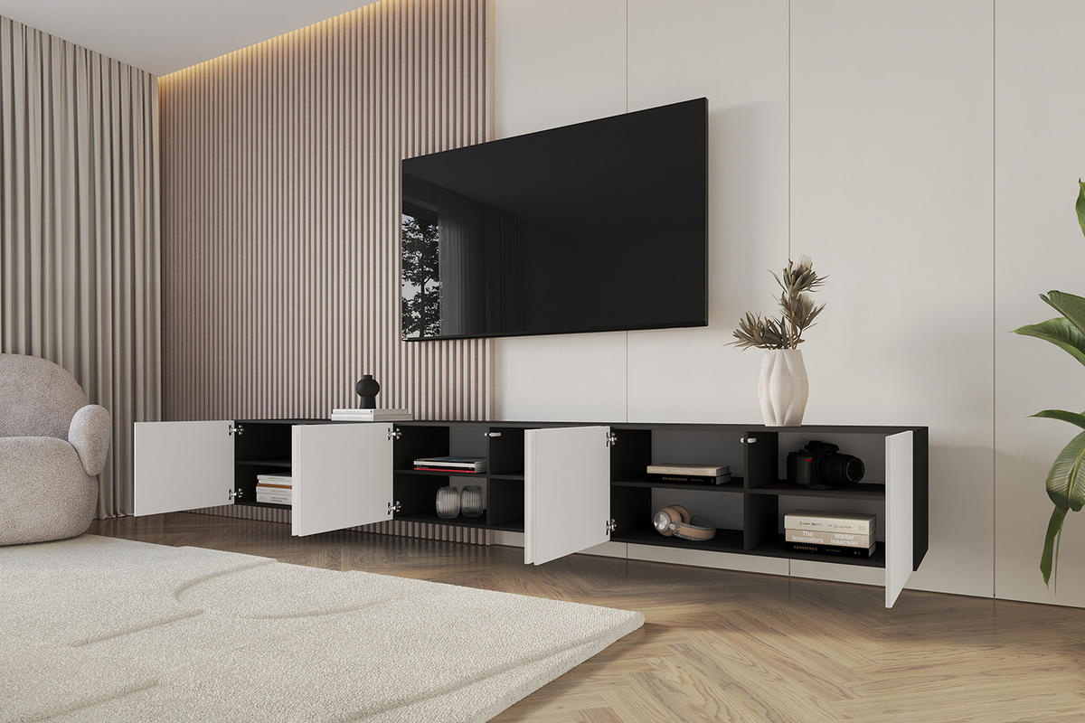 LOWBOARD NOA-2-W 3x100x40x41 cm - Schwarz / Weiß - Weiß, Holzwerkstoff (300/40/41cm) - ALTDECOR