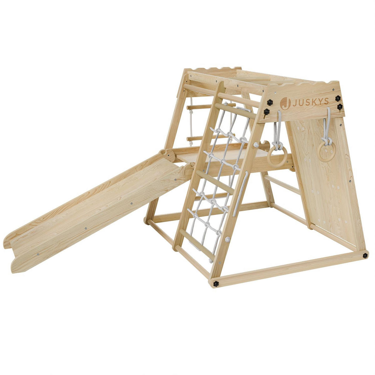 KLETTERGERÜST MINI für Kinder mit Rutsche - Naturfarben, Holz (102/98cm) - Juskys