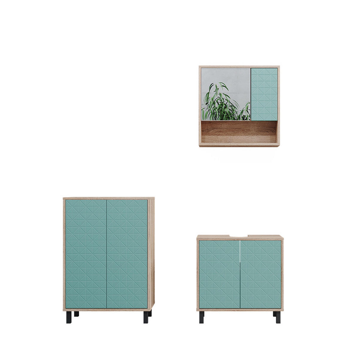 BADMÖBEL-SET Agasta Mintgrün 3 Teile - Mintgrün/Sonoma Eiche, Holzwerkstoff (56/57/28cm) - Vicco