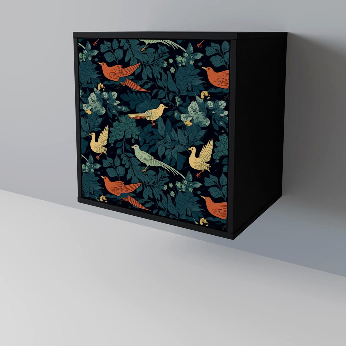 SIDEBOARD FOWL ORNAMENT, Schwarz, 57,5x42x70,5 cm, Schwarze Metall-Sternfüße - Multicolor/Schwarz, Holzwerkstoff/Metall (57.5/70.5/42cm) - SpaceRebels