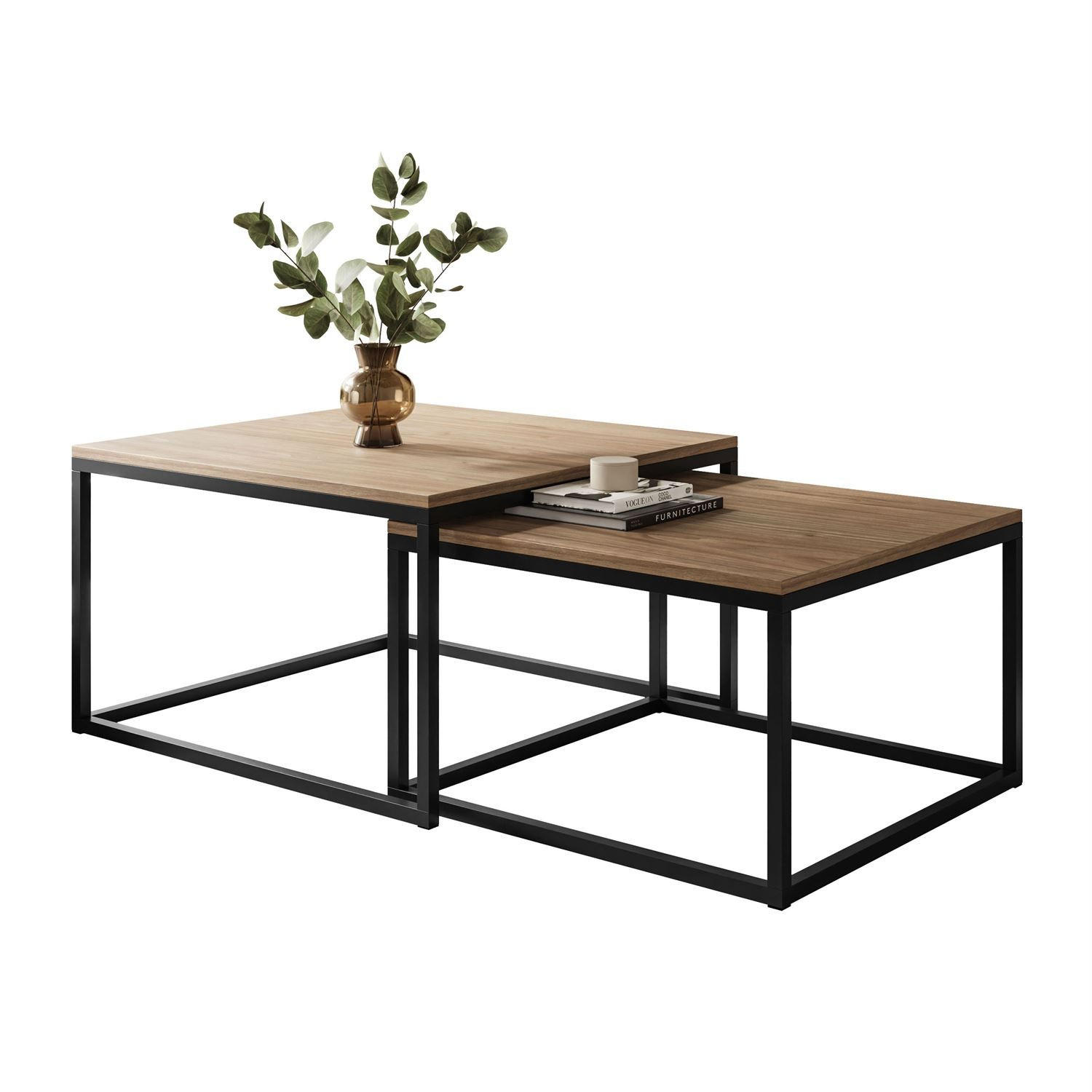 COUCHTISCHSET ISA 2in1 - Eichefarben, Holzwerkstoff (70/70/42cm) - Lookway