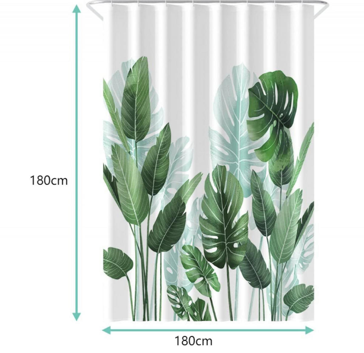 DUSCHVORHANG Strelitzie Polyester Blätter Muster mit Schlaufen schimmelresistent - Grün, Textil (180/200cm) - MCBOSON