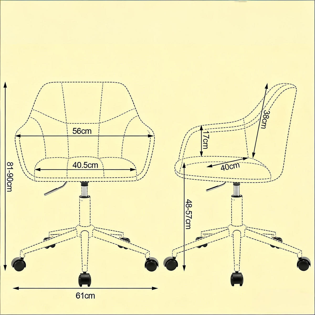 BÜROSTUHL Cremeweiß 40,5/40/86 cm - Creme, Metall (61/40/40.5cm) - PANGIVO