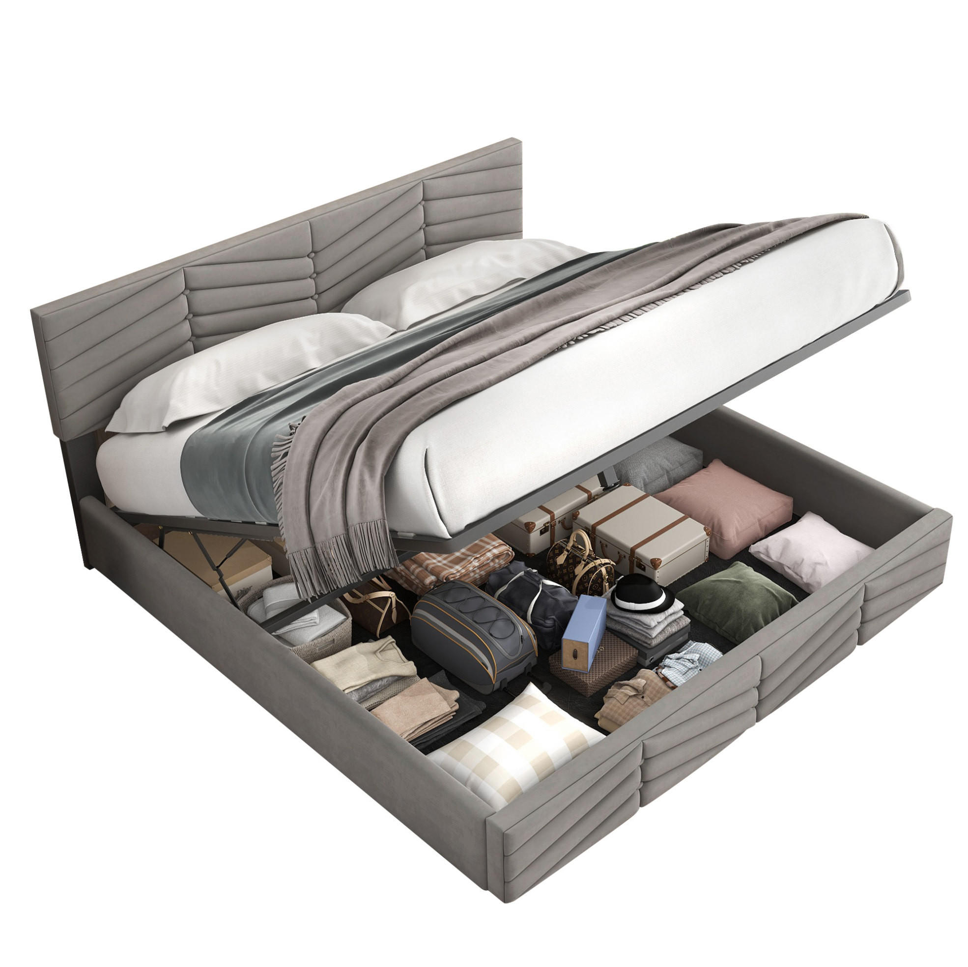 POLSTERBETT mit Bettkasten 140x190 cm Samt Grau - Grau, Metall (140/190cm) - Meubliv