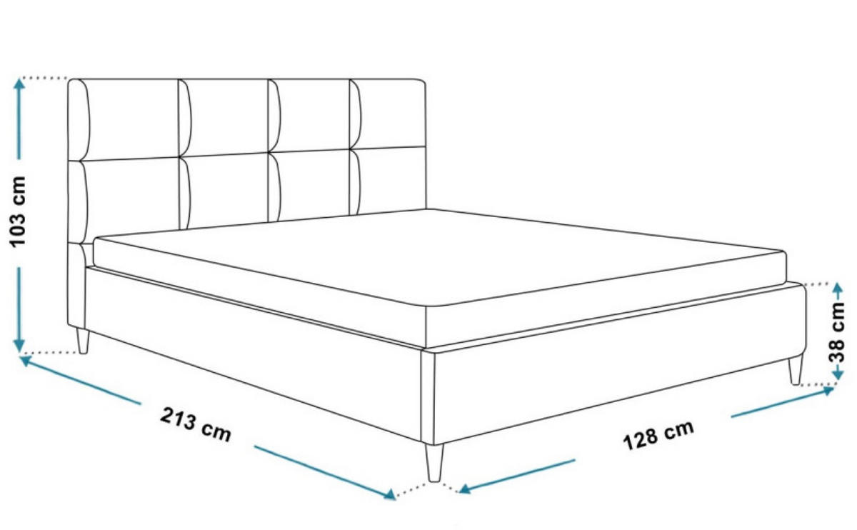 BETT Grau LUXO 1 Gepolstert Holzbeine Malmo Stoff 120x200 cm - Eichefarben/Schwarz, Textil (120/200cm) - Sepro Meble