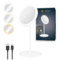 LED-KOSMETIKSPIEGEL - 5-fach Vergrößerung, 3 Lichtfarben dimmbar per Touch, Metallgehäuse in Weiß, Akku - Weiß, Metall (16/34/16cm) - Northpoint