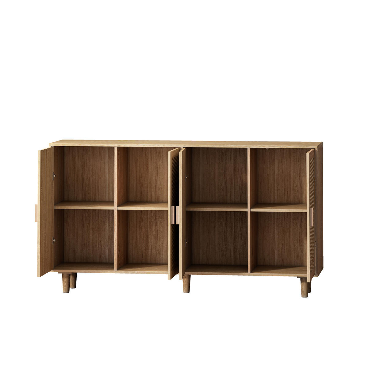 SIDEBOARD Rattanoptik Natur mit 4 Türen & Massivholzbeinen - Eiche San Remo, Holzwerkstoff (158/88/40cm) - Urban Meuble