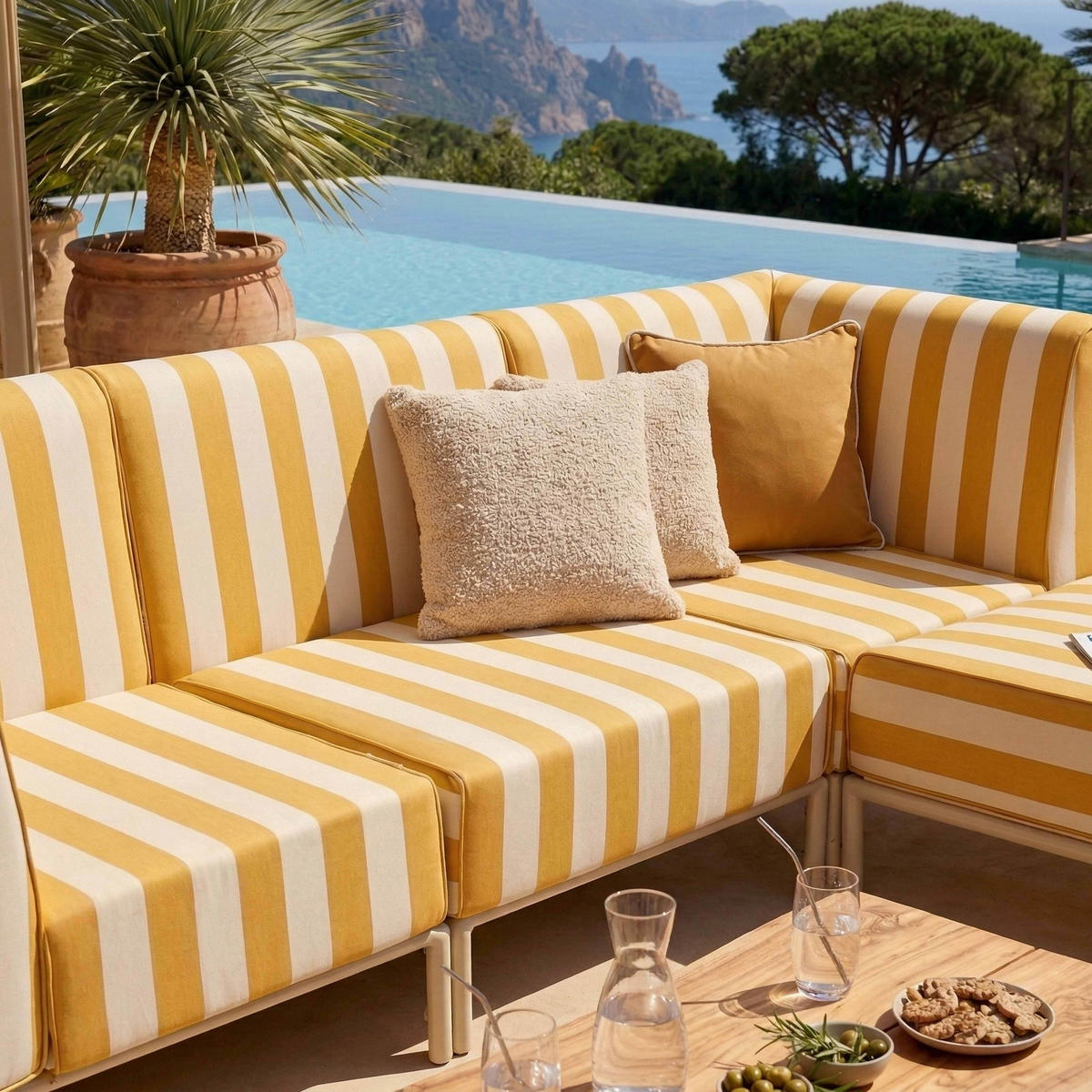 GARTENSOFA mit 4 Sitzplätzen, Gelb - Gelb, Textil - Oviala