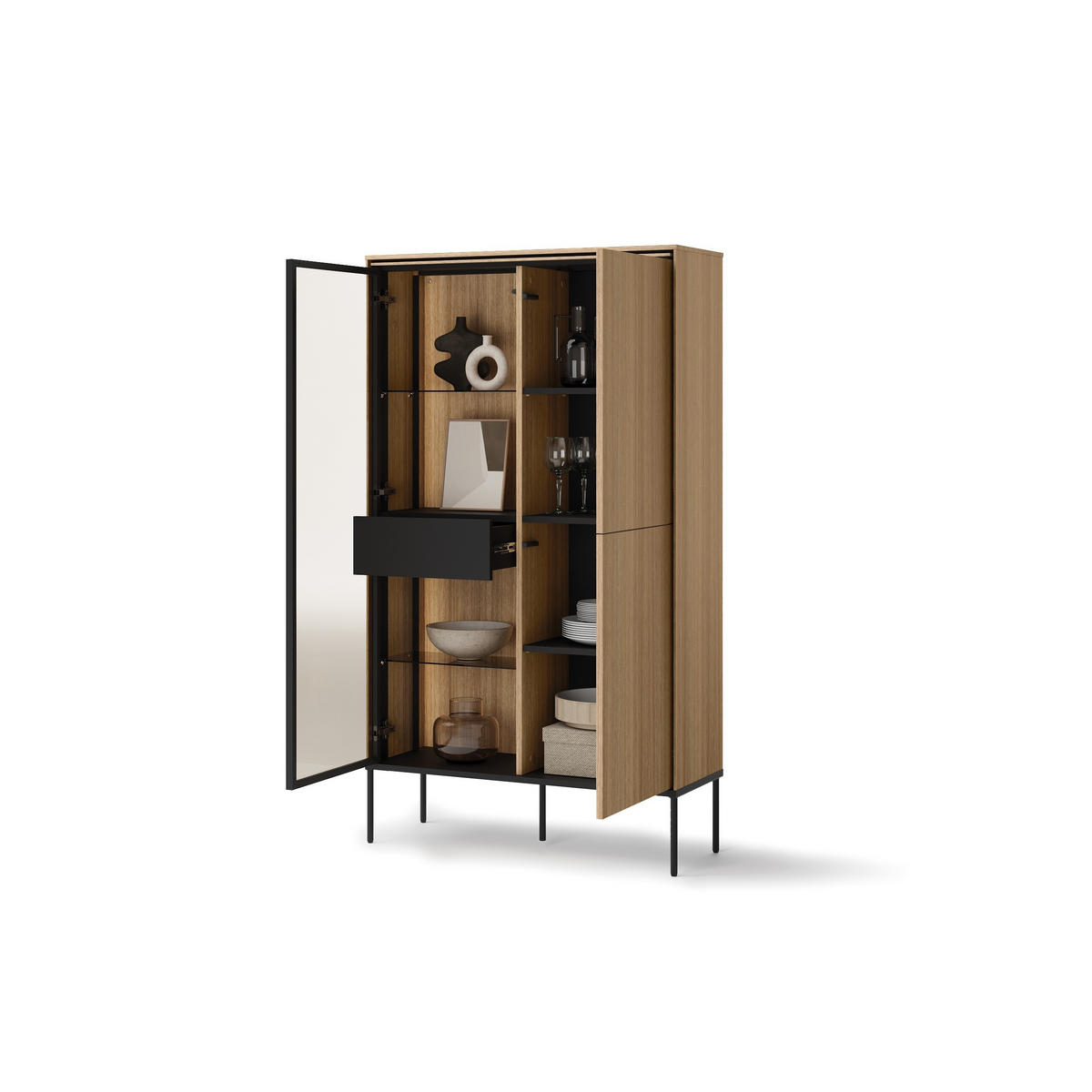 VITRINE VISSO VI-01 mit LED-Beleuchtung Eiche linear - Eichefarben, Holzwerkstoff (91/158/34cm) - Lookway