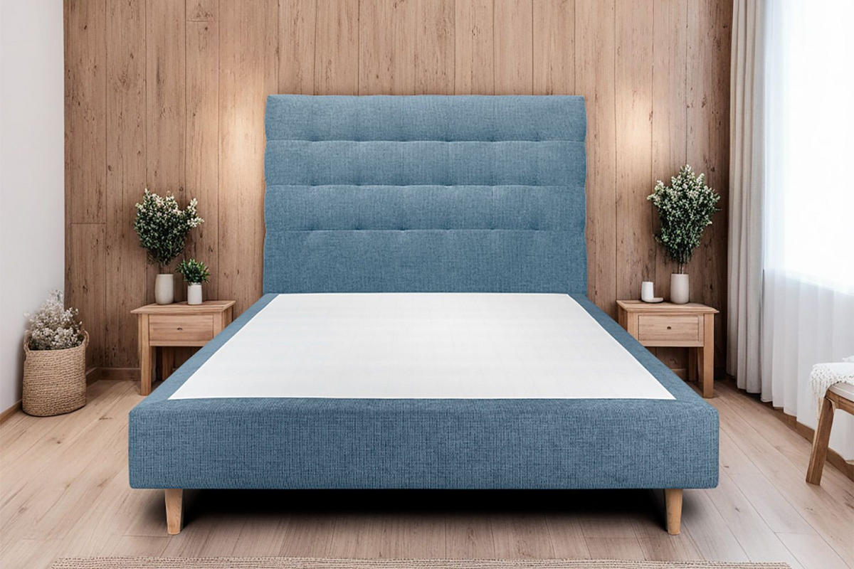 KOPFTEIL gepolstert - Gesteppt – ozeanblauer Stoff - 160 cm - Beige/Dunkelblau, Holz (160/120/10cm) - Sommeil de Plomb