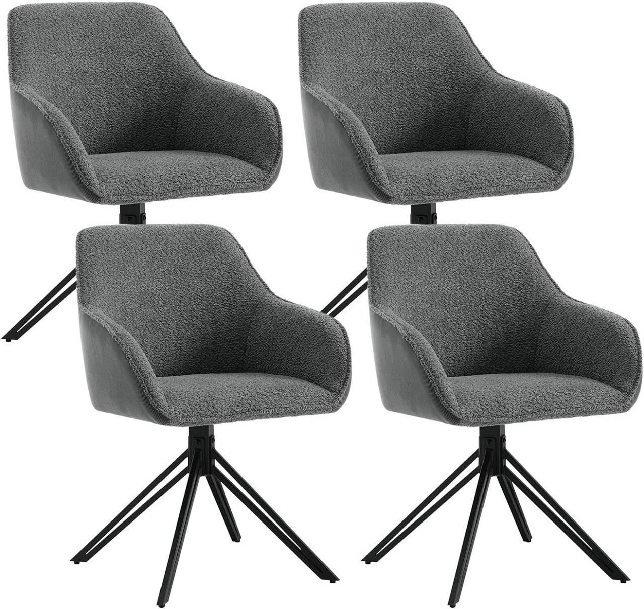 ESSZIMMERSTUHL 4er Set, drehbar, Bouclé, Cord, Dunkelgrau - Dunkelgrau/Schwarz, Textil/Metall (58/82/53.5cm) - Woltu
