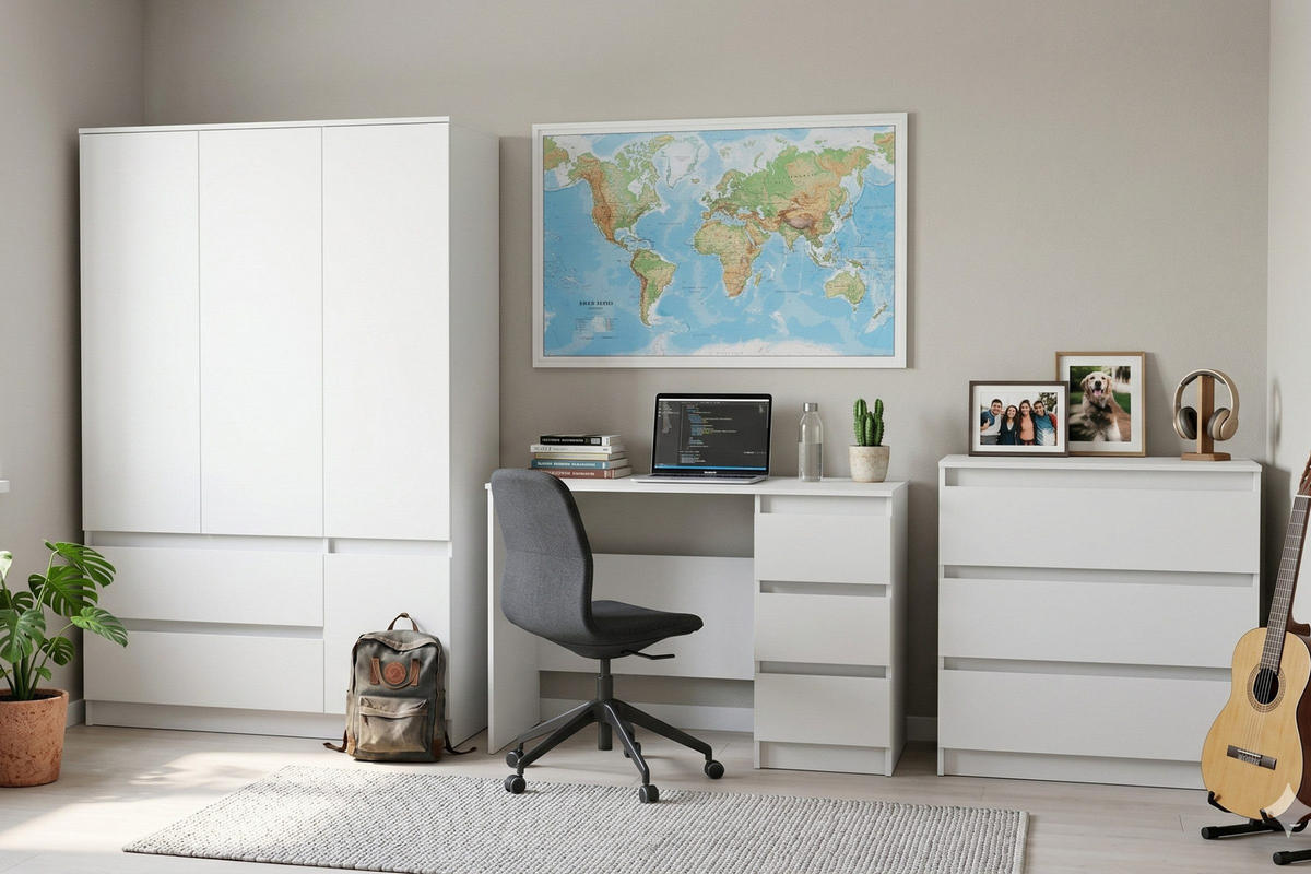 JUGENDZIMMER-SET SIMO B 3-teilig in Weiß - Weiß, Holzwerkstoff (320/180/50cm) - Deine Möbel 24