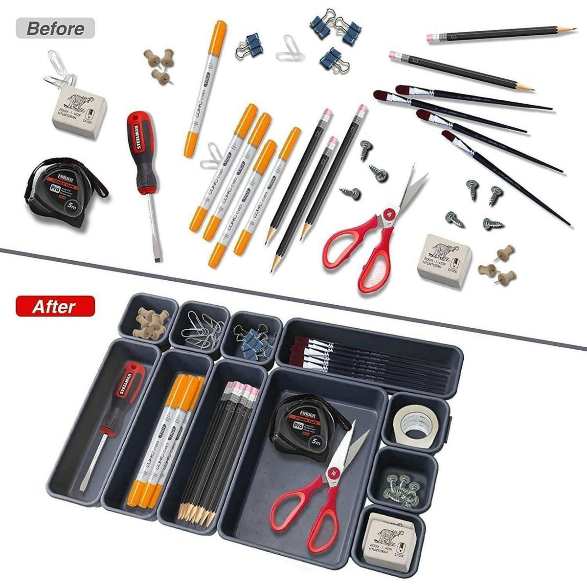 SCHUBLADEN Organizer 8-teiliges Set aus Kunststoff in Grau - Grau, Kunststoff (23.4/2/4.6cm)