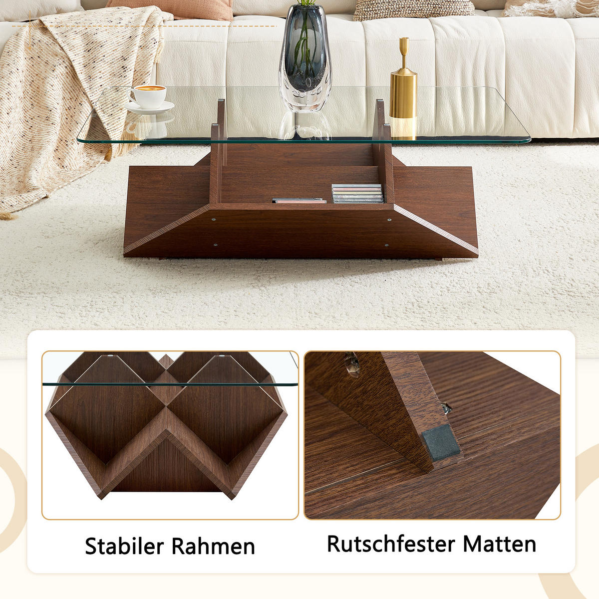 COUCHTISCH Walnuss 103/63/33,5 cm - Walnussfarben, Holzwerkstoff (63/103/33.5cm) - PANGIVO