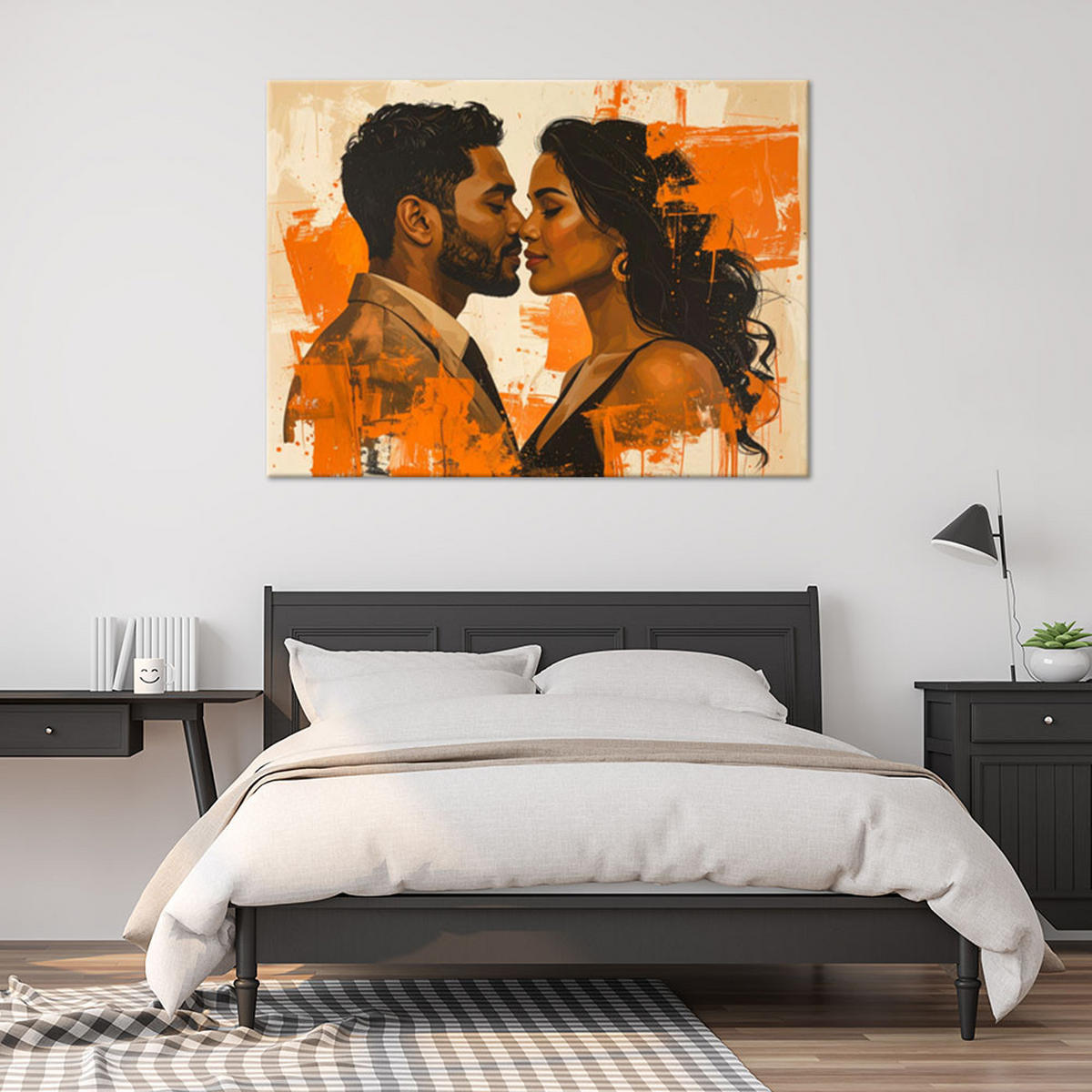 WANDBILD, Verliebtes Paar in einer warmen orangefarbenen Komposition - Orange, Textil (100/70cm) - Feeby