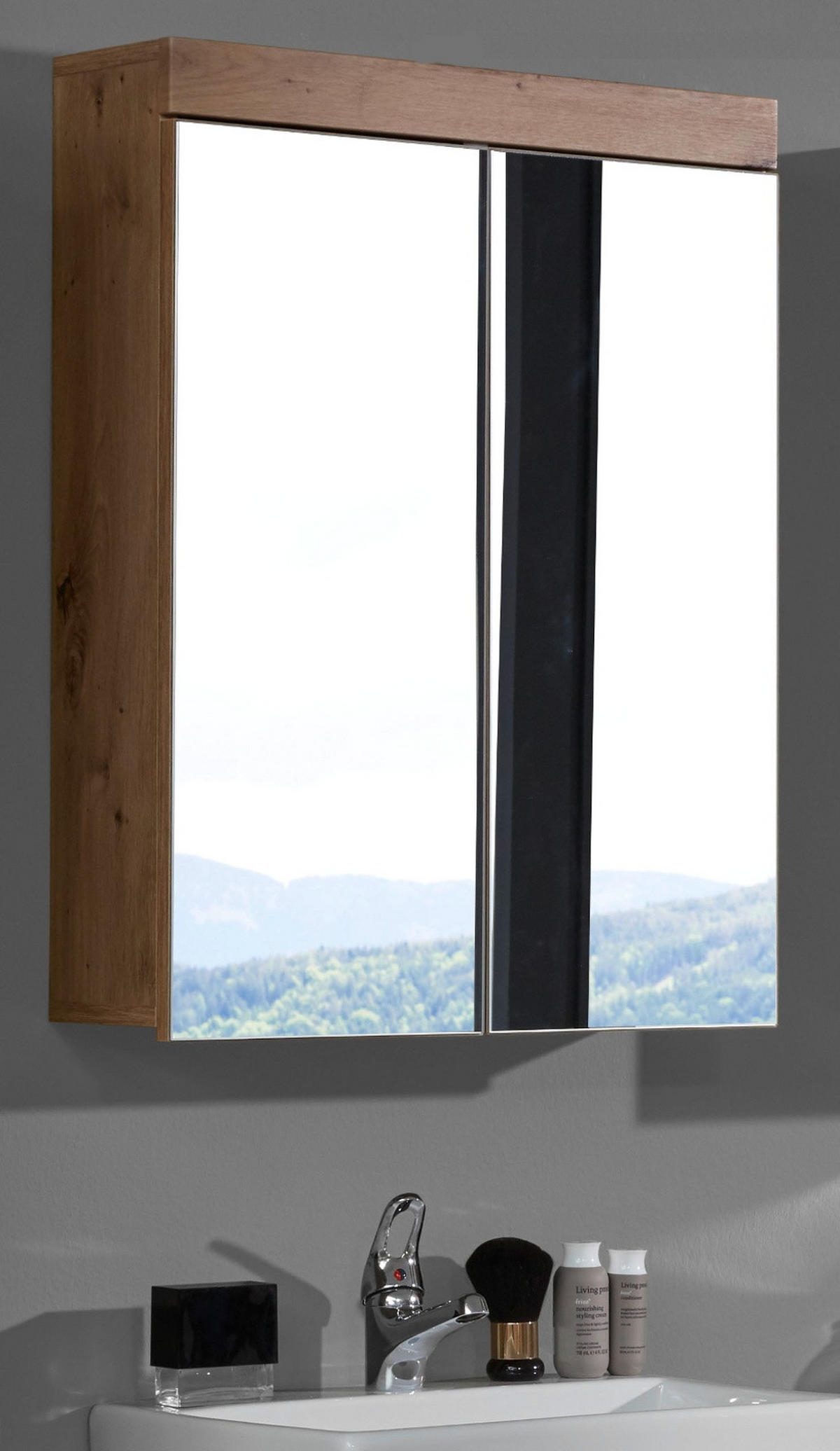 SPIEGELSCHRANK Asteiche 60 x 77 cm 2-türig, Badschrank modern - Eichefarben, Glas/Holzwerkstoff (60/77/17cm) - Top.Furn