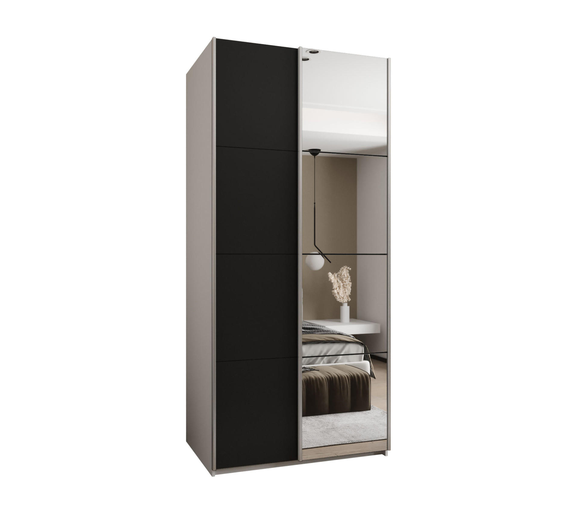 Abiks Möbel SCHWEBETÜRENSCHRANK Weiß, Schwarz, Silber 100cm × 64cm × 245cm