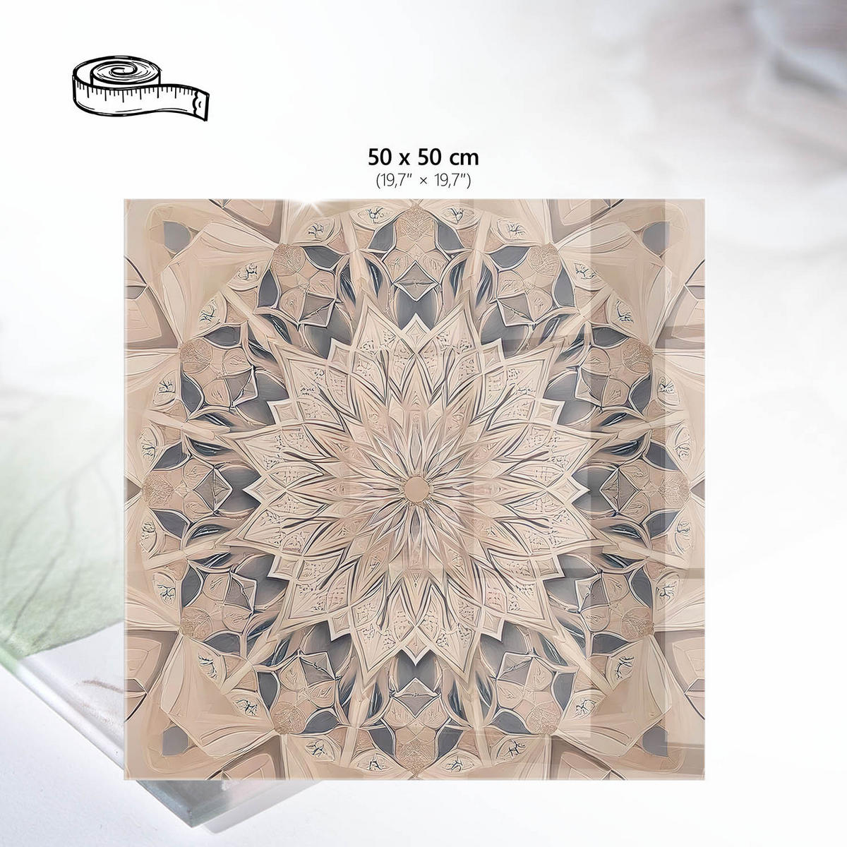TISCHPLATTE 50x50 cm – Kaleidoskopisches Muster - Grau, Glas (50/50/0.4cm) - Wallfluent