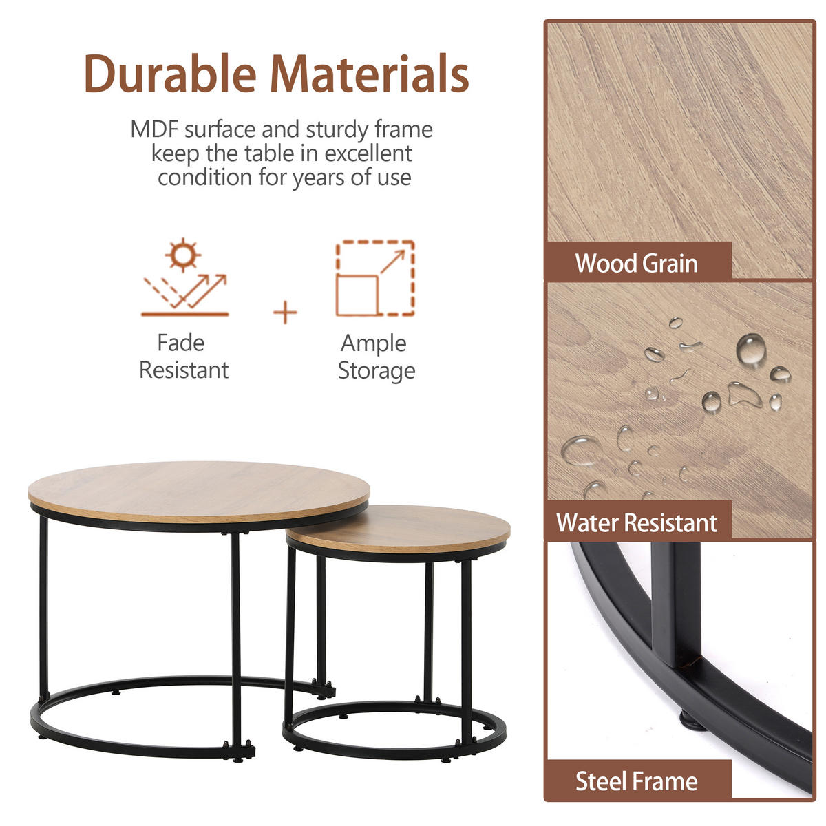 COUCHTISCH DE-193 2er Set Eichefarben - Eichefarben, Holzwerkstoff (71/71/50cm) - ComfortXL