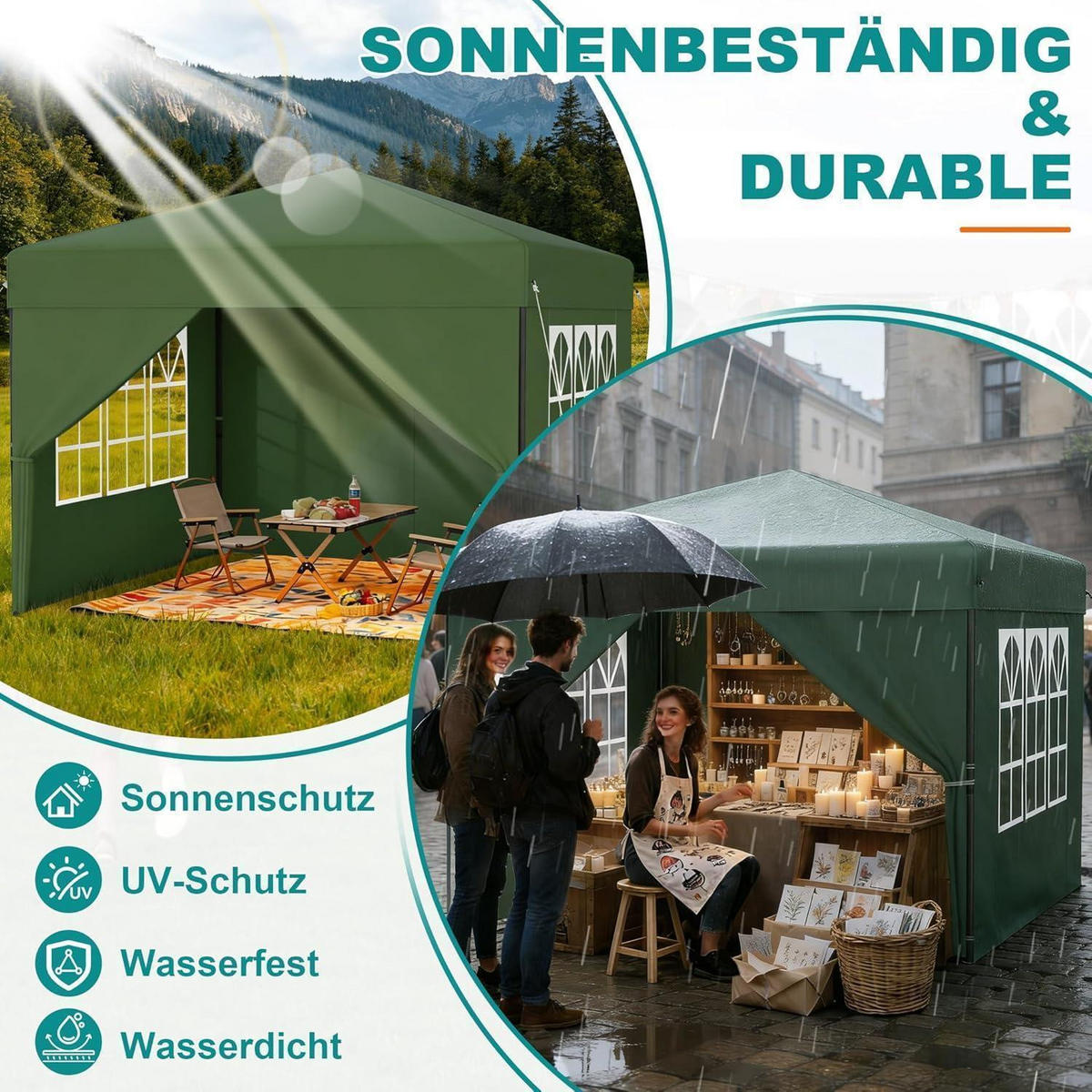 FALTPAVILLON 3x3 m mit Seitenwänden Grün - Grün, Textil (300/260/300cm)