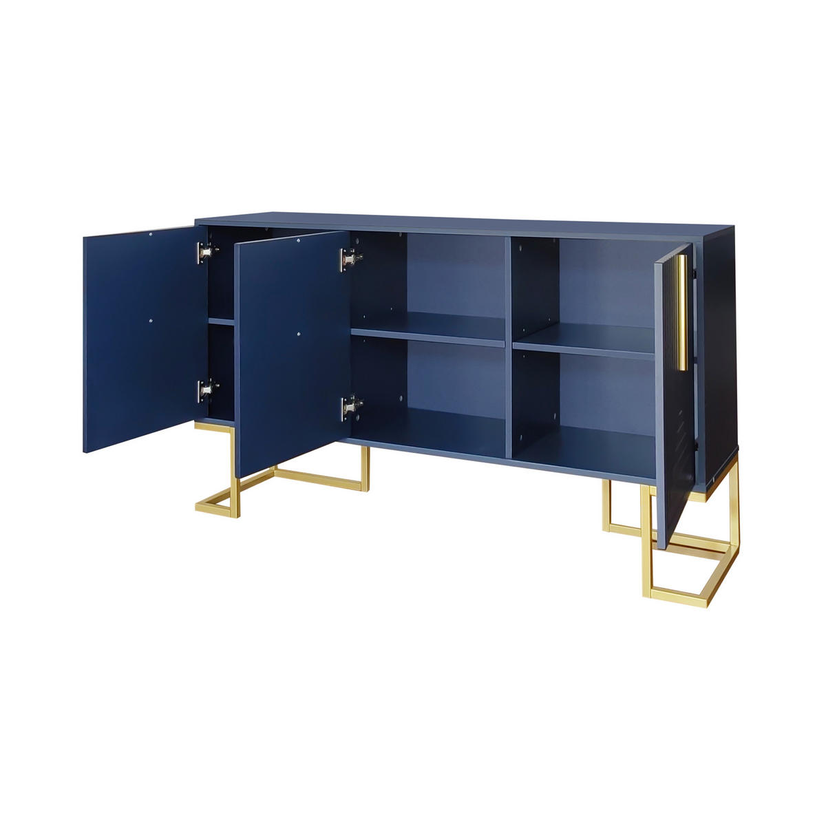 SIDEBOARD aus MDF und Spanplatte 138x40x80 cm Marineblau mit 3 Türen, verstellbaren Regalböden und Metallgestell - Blau, Holzwerkstoff (138/80.5/40cm) - Modfu