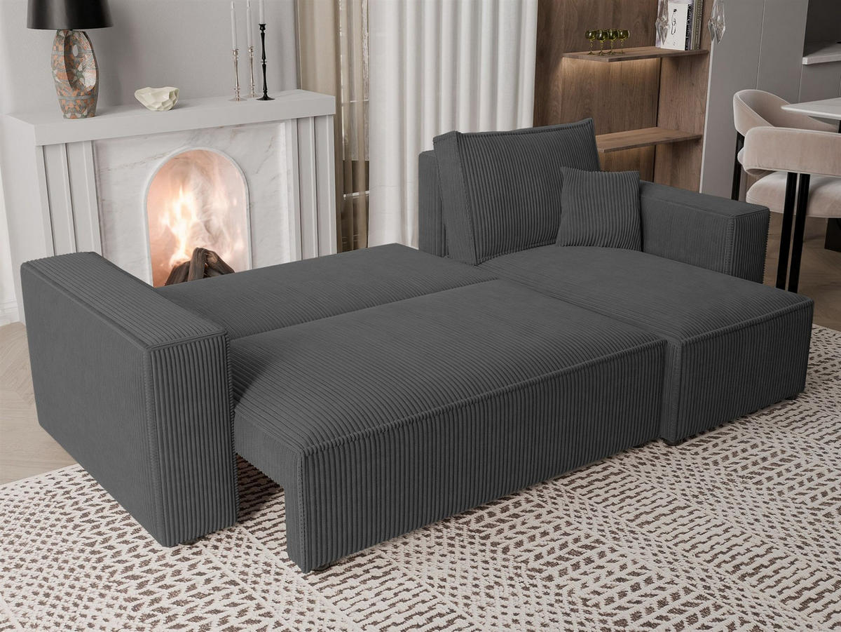 ECKSOFA Adara Mit Schlaffunktion - Dunkelgrau, Holzwerkstoff/Textil (145/244cm) - Fun Möbel
