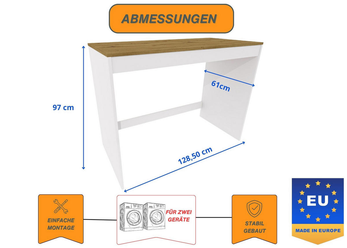 WASCHMASCHINENSCHRANK für Waschmaschine & Wäschetrockner Natur 129/97/61 - Eiche Artisan, Holzwerkstoff (129/97/61cm) - RAUMHIRSCH FURNITURE