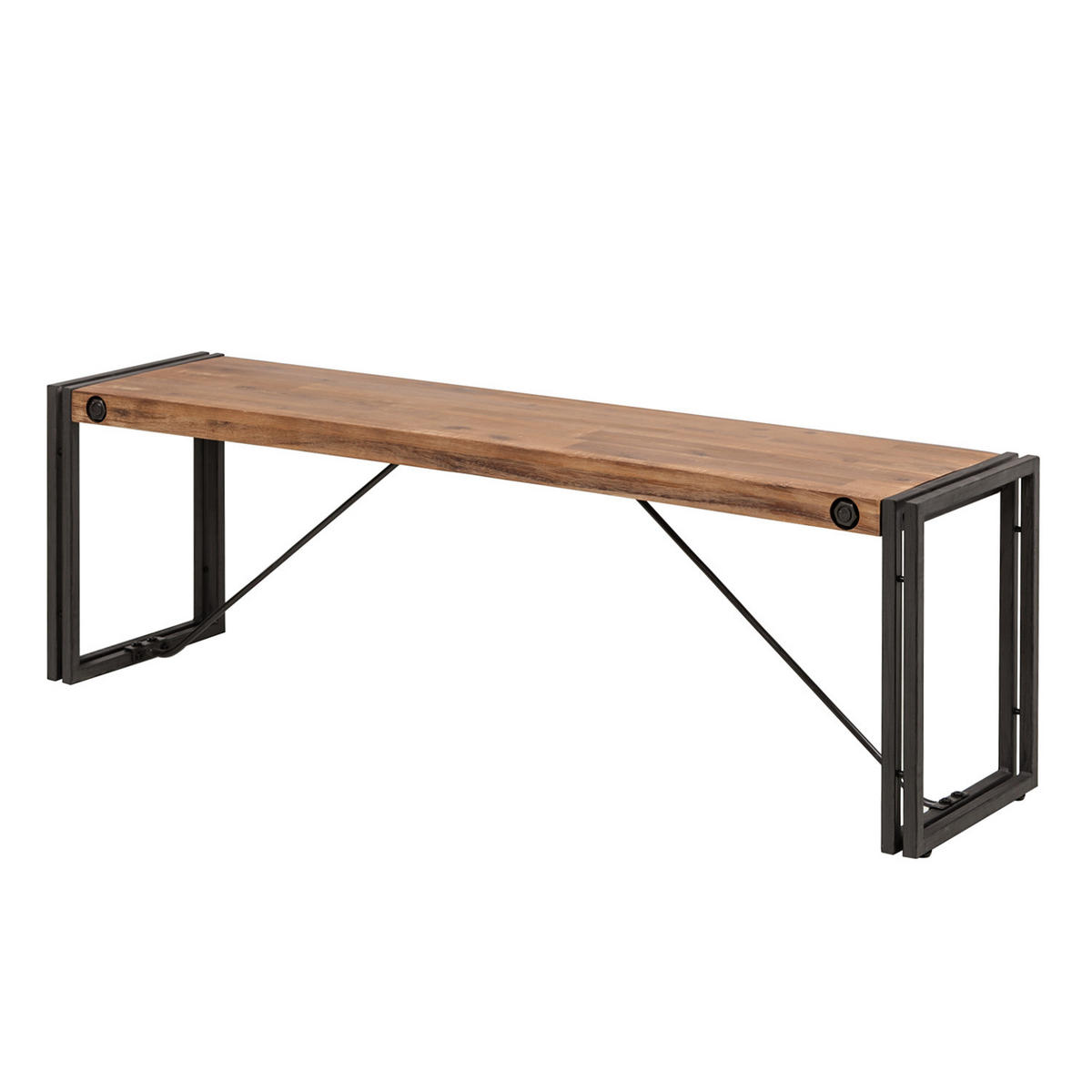 SITZBANK - Akazie massiv / Metall - Akaziefarben, Holz (145/45/35cm) - home24