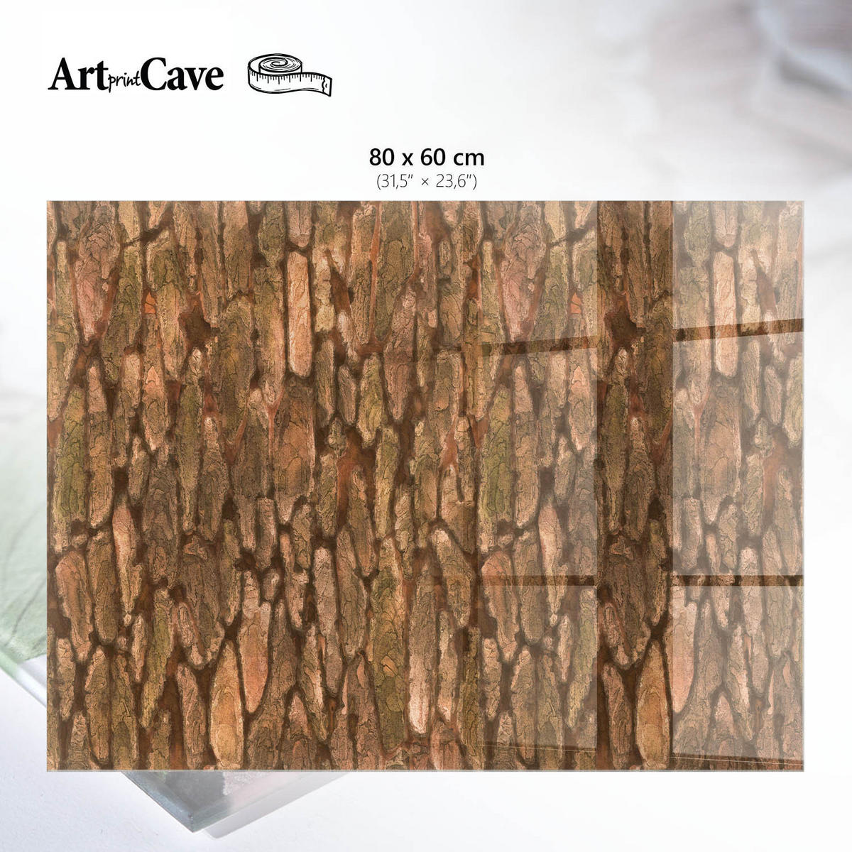 GLASPLATTE 80x60 cm – Rustikale Rinde - Braun, Glas (0.4/80/60cm) - ArtPrintCave