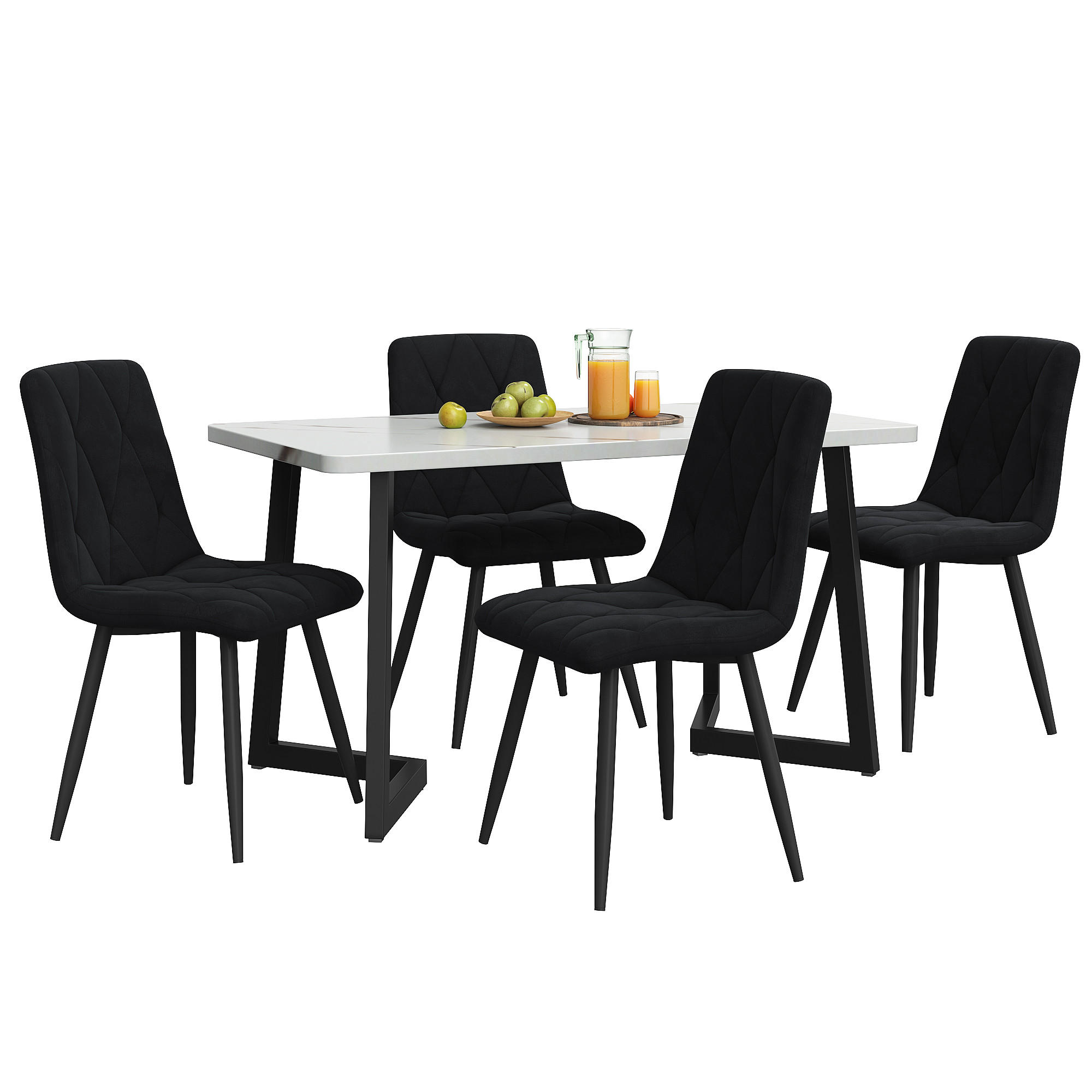 ESSTISCHSET 117x68 Cm Mit 4 Stühlen, Rechteckig, Schwarz Twill, Schwarz - Schwarz, Holzwerkstoff (117/75/68cm) - FLIEKS